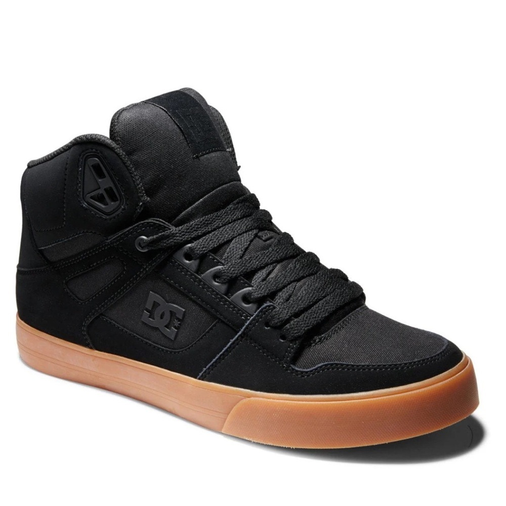 DC Men's Pure High-Top WC Skate Shoes Black Leather Suede Gum Size 8.5
